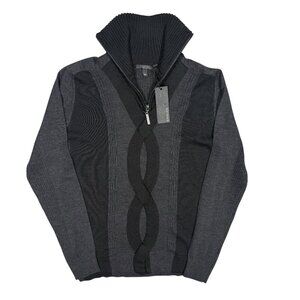 BNWT Codice Merino Wool Cable Knit Sweater 1/4 Zip Made in Italy Black 50 Medium